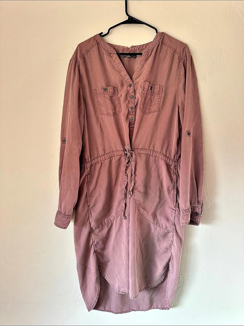 Prana Long Sleeve Midi Dress in Pink Size XL Like New
